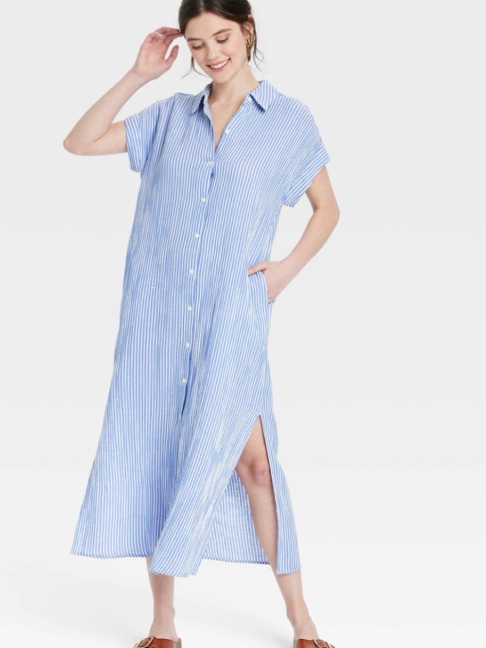Universal Thread Light Blue & White Striped Maxi Shirt Coverup